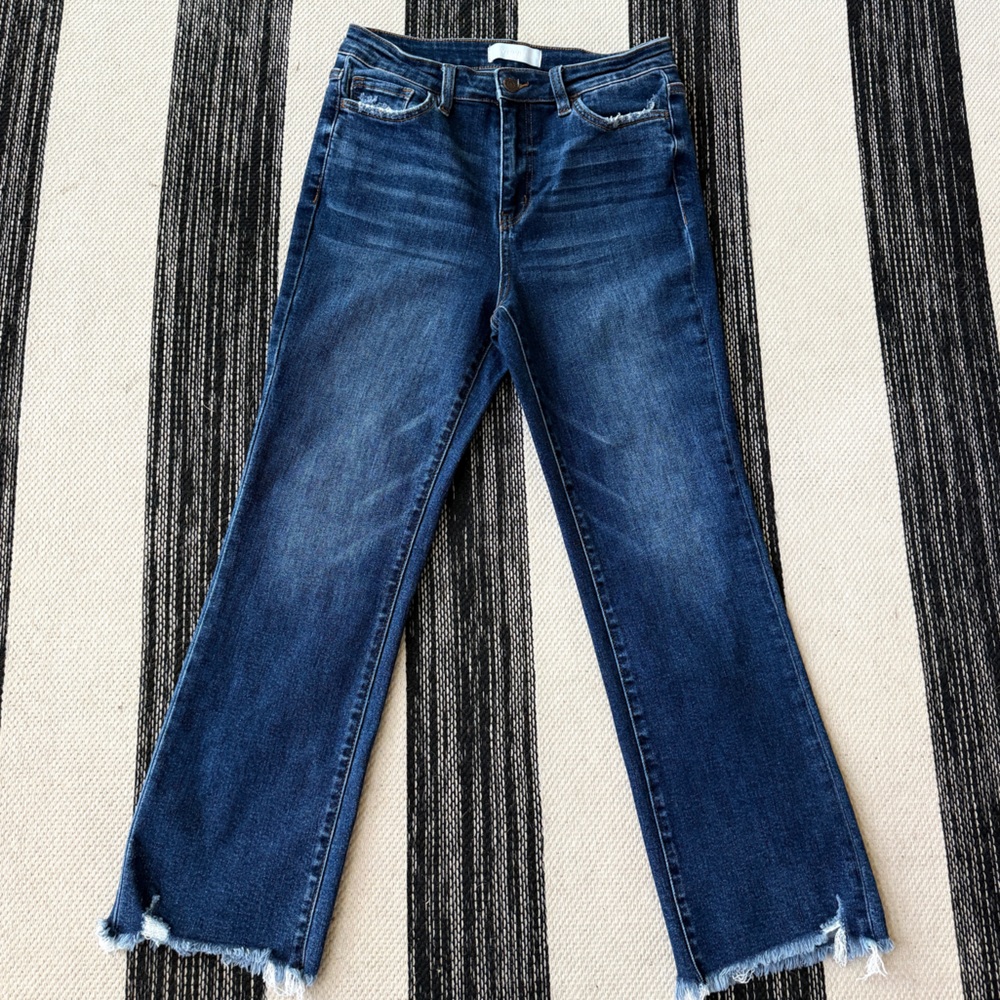 Velvet Dark Blue Women's High-Rise Straight-Leg Jeans with Frayed Hem Size 28